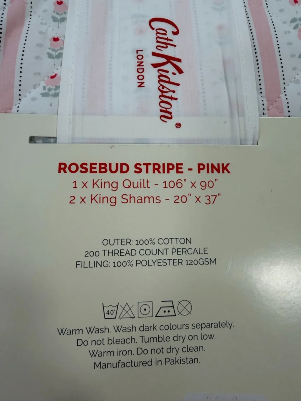 Cath Kidston White and Pink Floral Stripe King Quilt Set ~ Rosebud Stripe Pink
